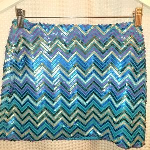 TEAL ZIG ZAG PATTEN SEQUIN MINISKIRT